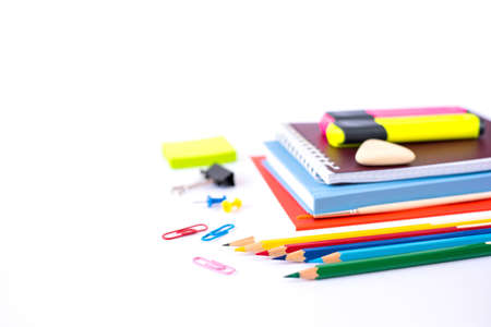 School supplies on isolated on white background. Copy space for text.の写真素材