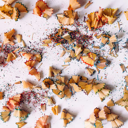 Close up colorful pencil shavings for backgroundの写真素材