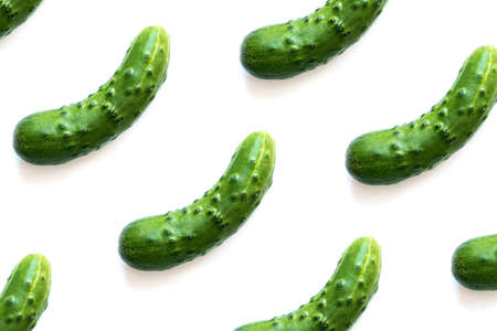Pattern of cucumbers isolated on white background. Flat lay.の写真素材
