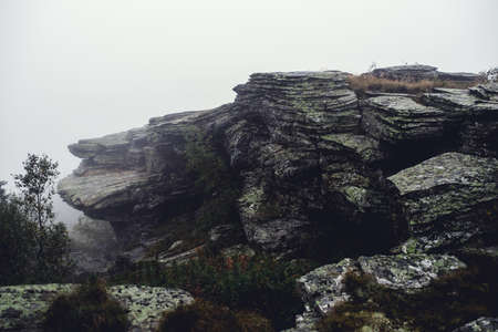 Misty landscape in the mountains of the southern Urals, Russia.の写真素材