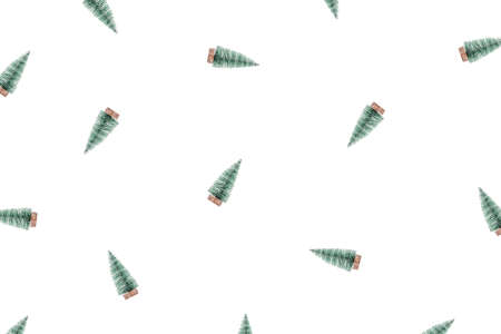 Pattern with Christmas trees isolated on white background. Flat lay, top view.の写真素材