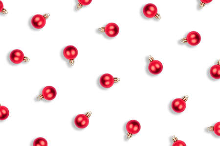 Pattern of Christmas balls isolated on white background. Flat lay, top view.の写真素材