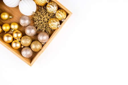 Collection of Christmas decorations isolated on white background. Flat lay, top view. Copy space for your text.の写真素材