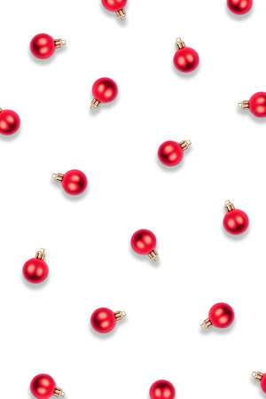 Pattern of Christmas balls isolated on white background. Flat lay, top view.の写真素材