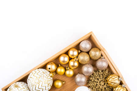 Collection of Christmas decorations isolated on white background. Flat lay, top view. Copy space for your text.の写真素材