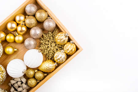 Collection of Christmas decorations isolated on white background. Flat lay, top view. Copy space for your text.の写真素材