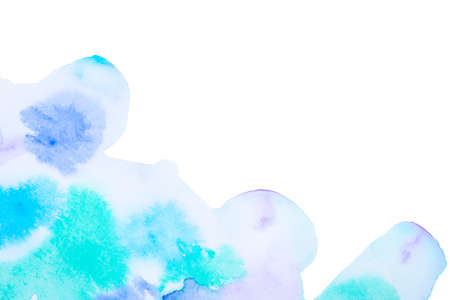 Abstract watercolor background with blue and turquoise stains. Copy space.の写真素材