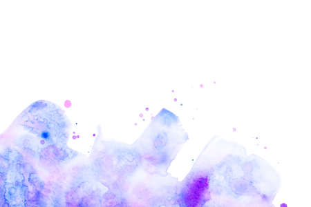Abstract watercolor background with blue and lilac stains. Copy space.の写真素材
