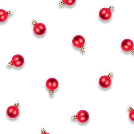 Pattern of Christmas balls isolated on white background. Flat lay, top view.