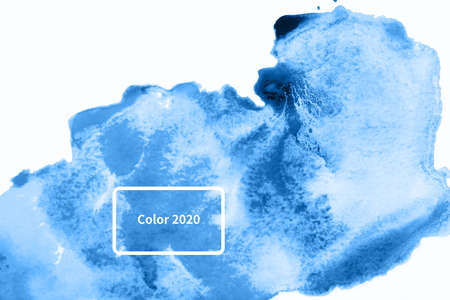 Abstract watercolor background with blue stains. Color of year 2020.の写真素材