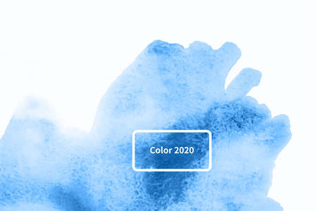 Abstract watercolor background with blue stains. Color of year 2020.の写真素材