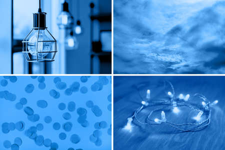 Creative collage tinted in trend blue color.の写真素材