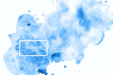 Abstract watercolor background with blue stains. Color of year.の写真素材