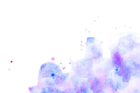 Abstract watercolor background with blue and lilac stains. Copy space.の写真素材