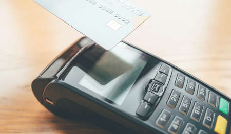 Contactless payment for purchases by card. Online shopping concept.の写真素材