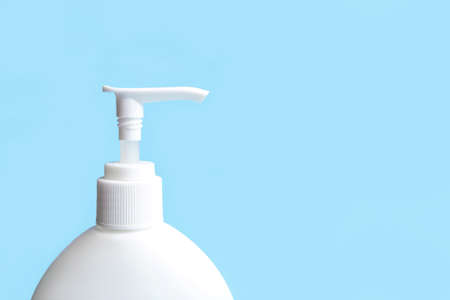 White plastic bottle with hand sanitizer gel for hand hygiene corona virus protection.の写真素材