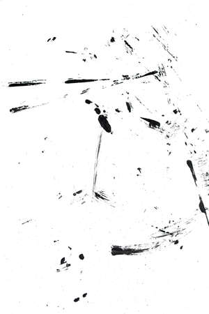 Abstract drops and smears of black acrylic paint isolated on a white background.の写真素材