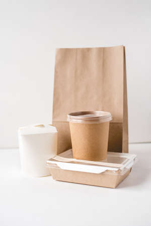 Various packaging for food delivery on white background.の写真素材
