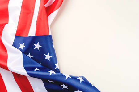 American flag on a gray background. US independence day. Copy space for text.の写真素材