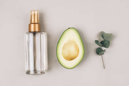 A bottle with a cosmetic product for skin care. Natural ingredients. The concept of natural cosmetics.の写真素材