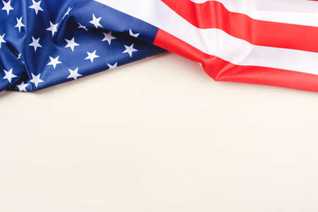 American flag on a gray background. US independence day. Copy space for text.
