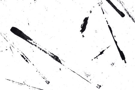 Abstract drops and smears of black acrylic paint isolated on a white background.の写真素材
