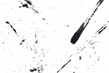 Abstract drops and smears of black acrylic paint isolated on a white background.の写真素材