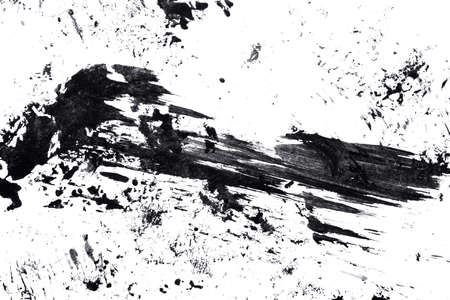 Abstract drops and smears of black acrylic paint isolated on a white background.の写真素材