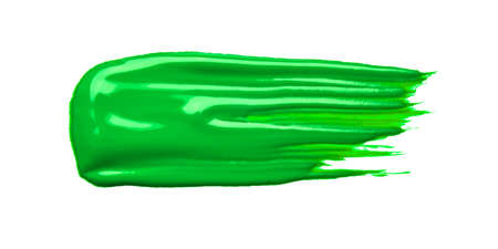 Green acrylic brushstroke isolated on a white background.の写真素材