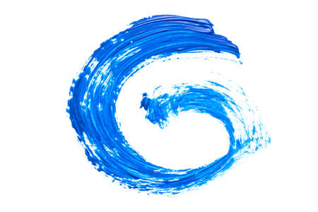 Blue acrylic brushstroke isolated on a white background.の写真素材