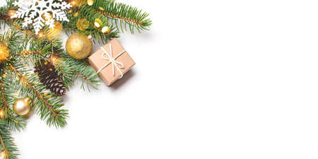 Christmas composition on white background with copy space for your text.の写真素材