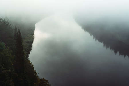 Scenic landscape viewfrom the mountain to the river valley.の写真素材