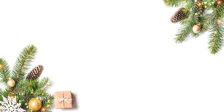 Christmas composition on white background with copy space for your text.の写真素材