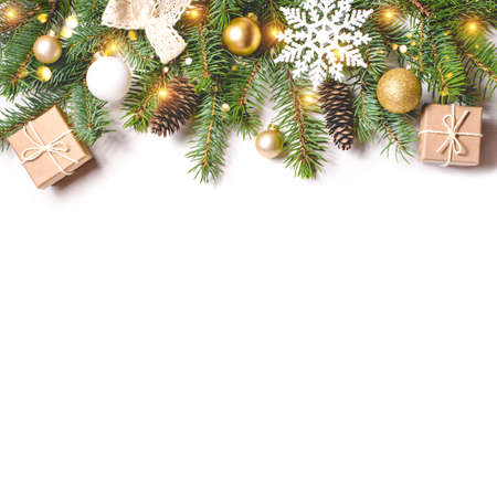 Christmas composition on white background with copy space for your text.の写真素材