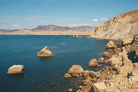 Sunny autumn views of the Bay of Kapsel. Sudak, Crimea.の写真素材