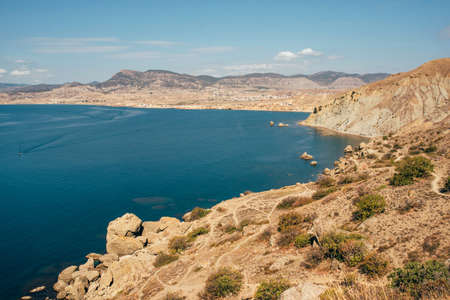 Sunny autumn views of the Bay of Kapsel. Sudak, Crimea.の写真素材