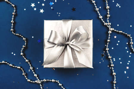 Blue Christmas of gift box and decorations.の写真素材