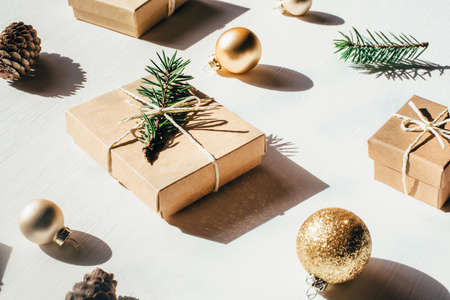 Christmas decorations on white background. Front view.の写真素材