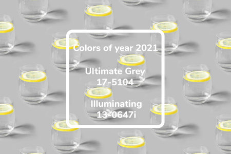 Pattern of glass of lemonade a gray background. Colors 2021.の写真素材
