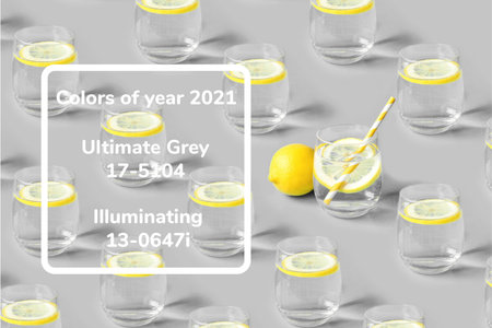 Pattern of glass of lemonade a gray background. Colors 2021.の写真素材