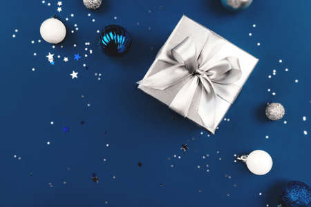Christmas background of gift box and decorations.の写真素材