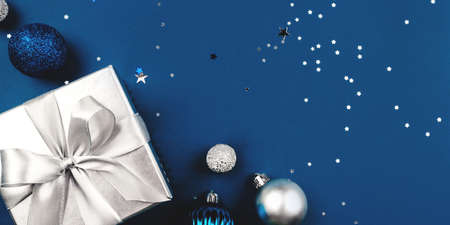 Christmas background of gift box and decorations.の写真素材