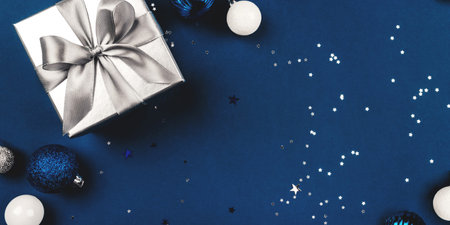 Christmas background of gift box and decorations.の写真素材