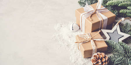 Christmas gift box in the snow.の写真素材