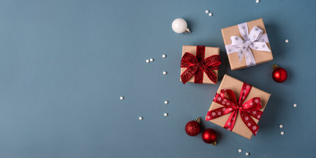 Gift boxes with Christmas decorations.の写真素材
