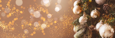 Silver Christmas balls on a fir branch.の写真素材