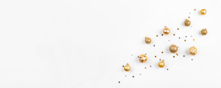 Festive white background with Christmas decorations.の写真素材