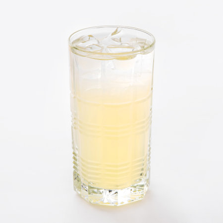 One glass of fresh cold lemonade with ice.の写真素材