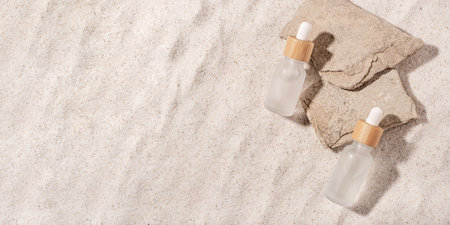 Glass bottles with a cosmetic product.の写真素材