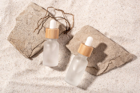 Glass bottles with a cosmetic product.の写真素材